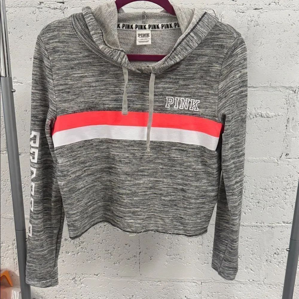 PINK Victoria's Secret Gray Hoodie with Stripe - LIKE NEW - Size XS